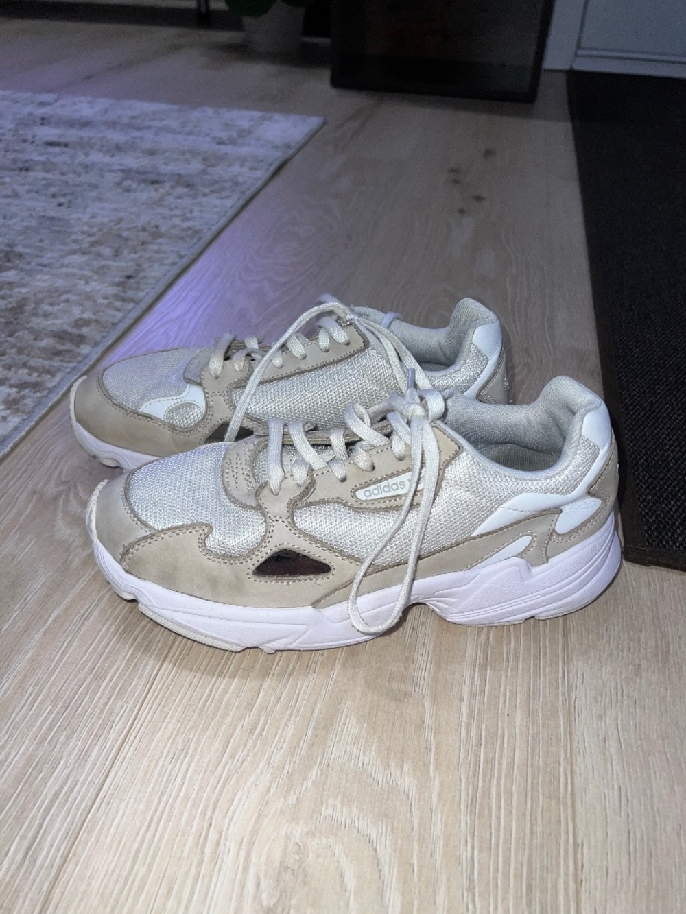 Adidas Originals Falcon in White/Gray, model B28128, women's size 8